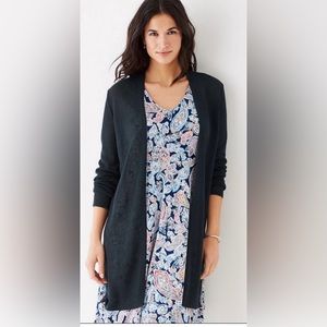 J. Jill Black Cardigan with Blue Paisley Top